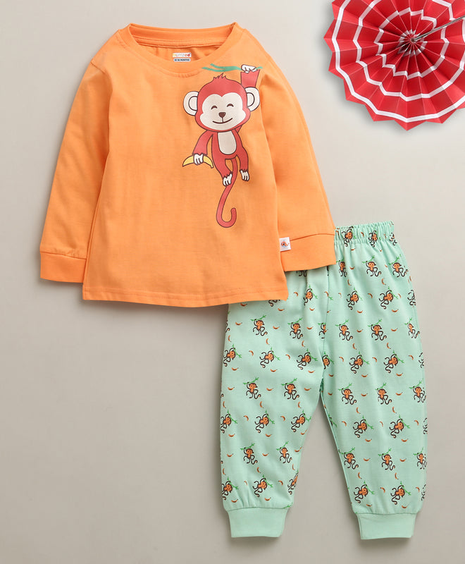 Orange & Mint Boys Full Sleeves Cotton T-Shirt & Pyjama Set