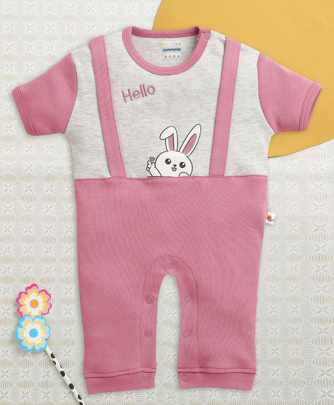 Onion Pink & Grey Girls Half Sleeves Thigh Length Romper