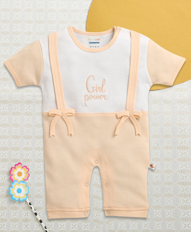 Peach Girls Half Sleeves Thigh Length Romper