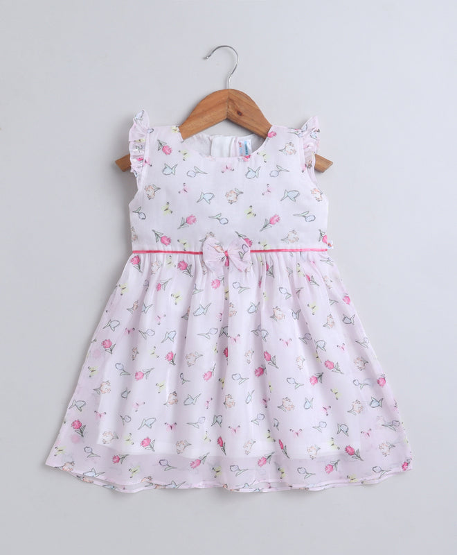 Light Pink Girls Cap Sleeves Polyester Knee Length Frock