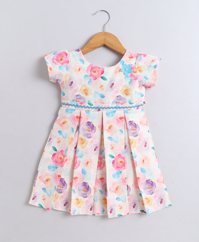 Cream Girls Cap Sleeves Polyester Knee Length Frock