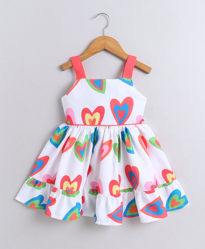 White Girls Sleeveless Polyester Knee Length Frock