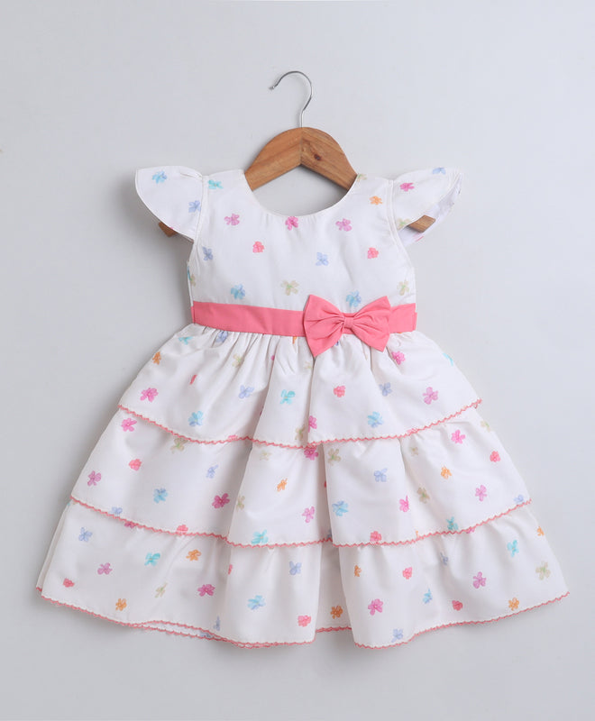 Beige Girls Cap Sleeves Polyester Knee Length Frock