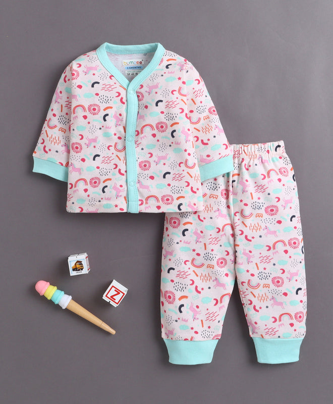 Pink & Mint Baby Girls Full Sleeves Jabla & Pyjama Set