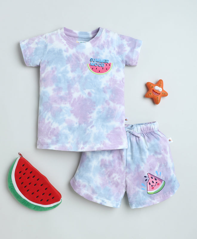 BUMZEE Lavender & Blue Girls Half Sleeves T-Shirt & Short Set