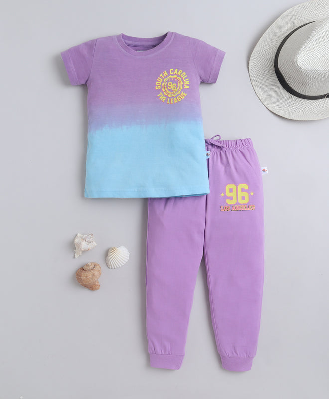 Lilac Girls Half Sleeves Cotton T-Shirt & Pyjama Set