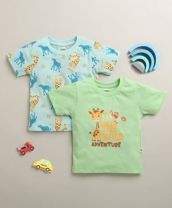 BUMZEE Green & Mint Green Boys Half Sleeves Cotton T-Shirts Pack Of 2