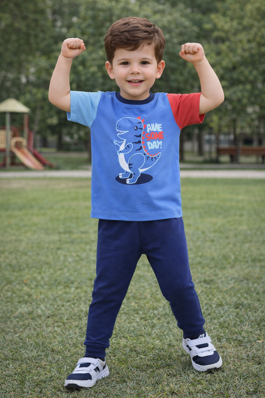 Blue Boys Half Sleeves Cotton T-Shirt & Pyjama Set