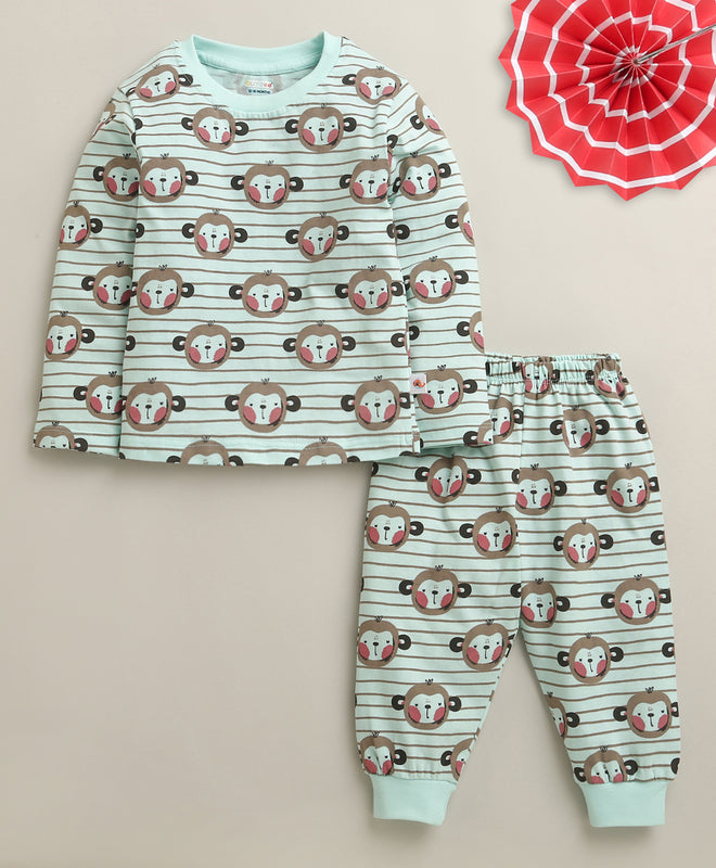 Mint Green Boys Full Sleeves Cotton T-Shirt & Pyjama Set