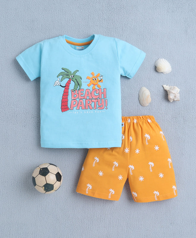 BUMZEE Blue & Orange Boys Half Sleeves T-Shirt & Short Set