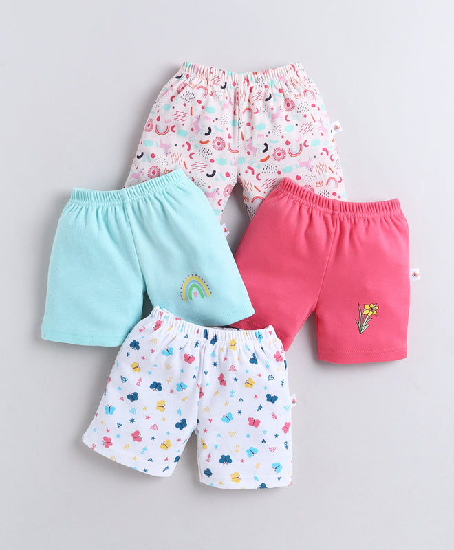 BUMZEE Pink & Mint Green Girls Shorts Pack Of 4