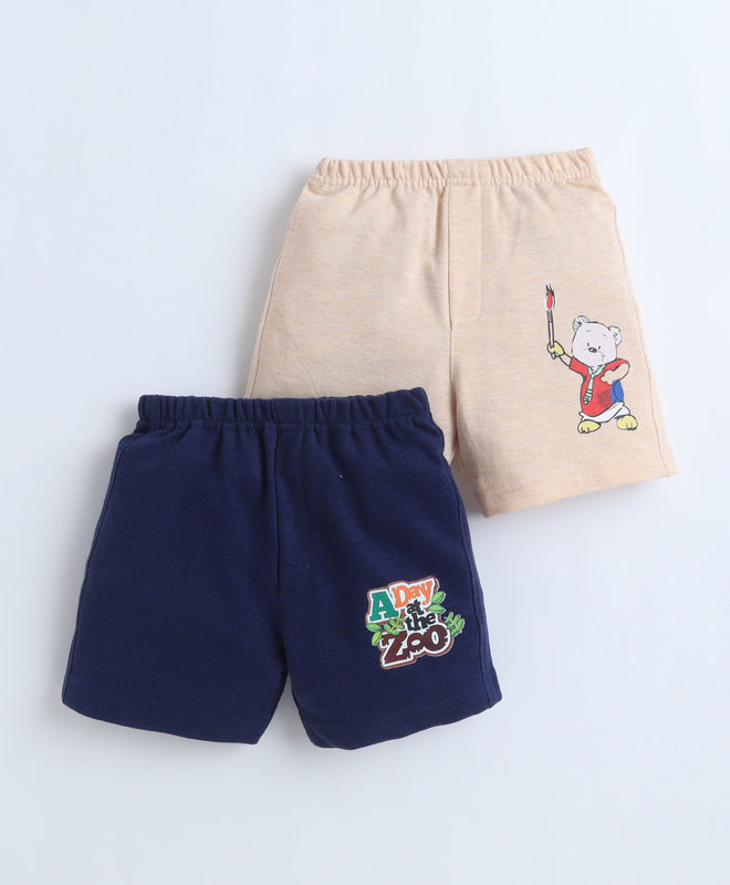 BUMZEE Beige & Navy Boys Shorts Pack Of 2