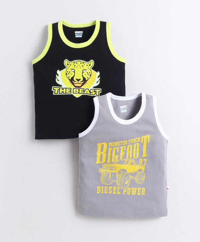 BUMZEE Black & Grey Boys Sleeveless Cotton T-Shirts Pack Of 2
