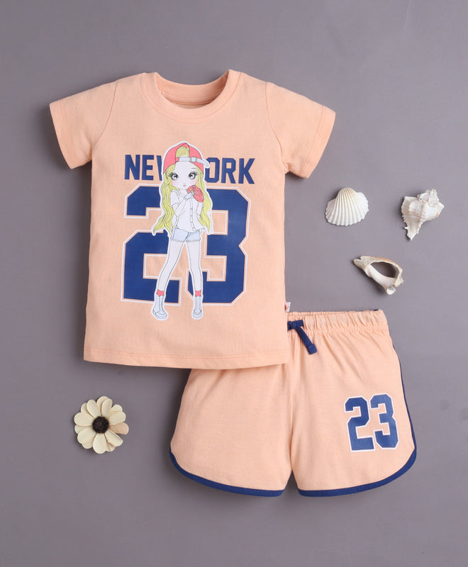 Peach Girls Half Sleeves T-Shirt & Short Set