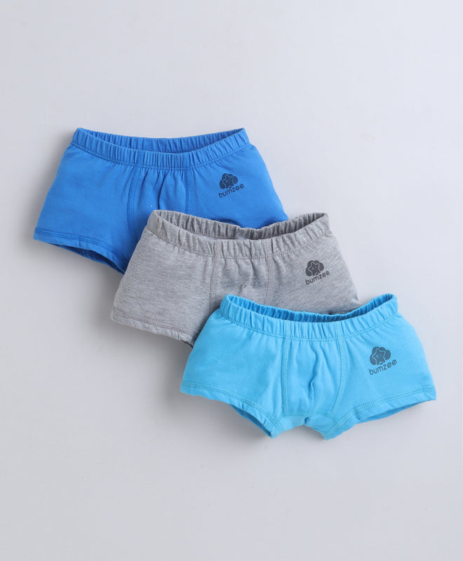 Blue & Grey Boys Compact Cotton Trunks Pack of 3