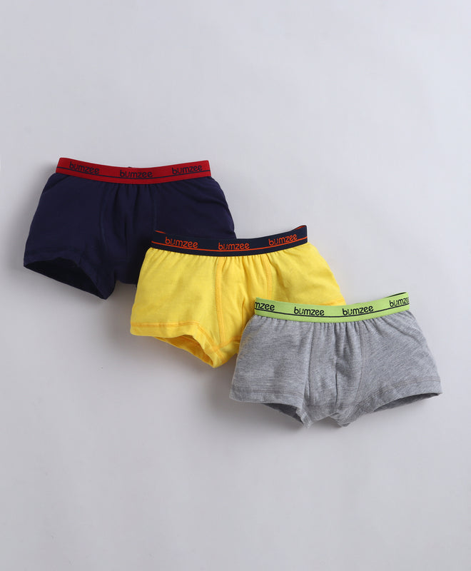 Grey & Yellow Boys Compact Cotton Trunks Pack of 3
