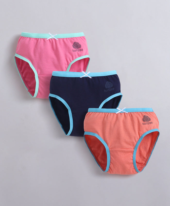 Pink & Navy Girls Compact Cotton Panties Pack of 3