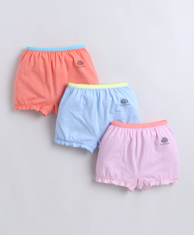 Sky Blue & Peach Girls Compact Cotton Bloomers Pack of 3