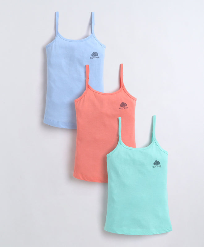 Sky Blue & Mint Girls Cotton Camisole Slip Pack of 3