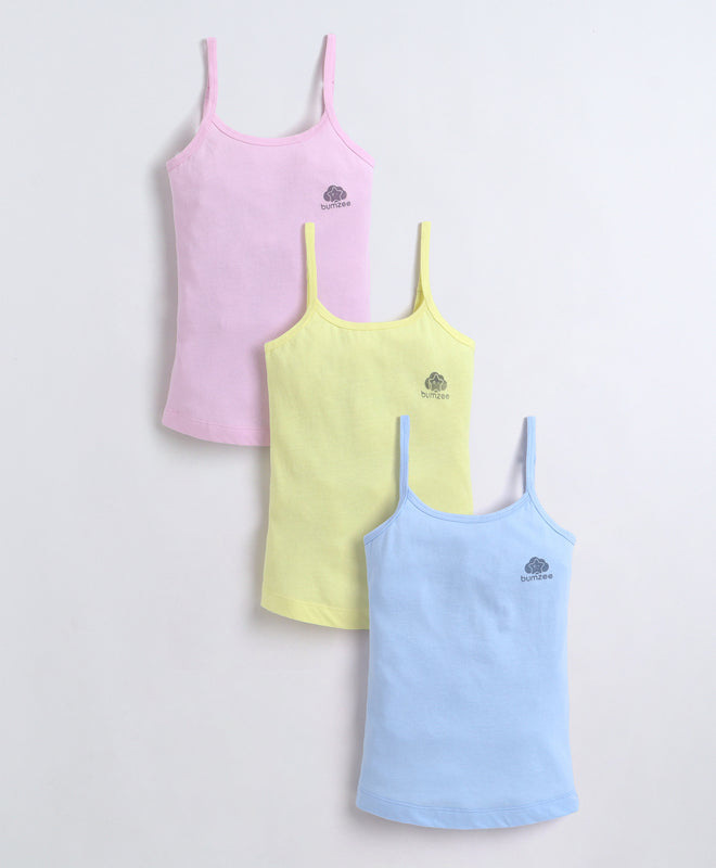 Yellow & Sky Blue Girls Cotton Camisole Slip Pack of 3