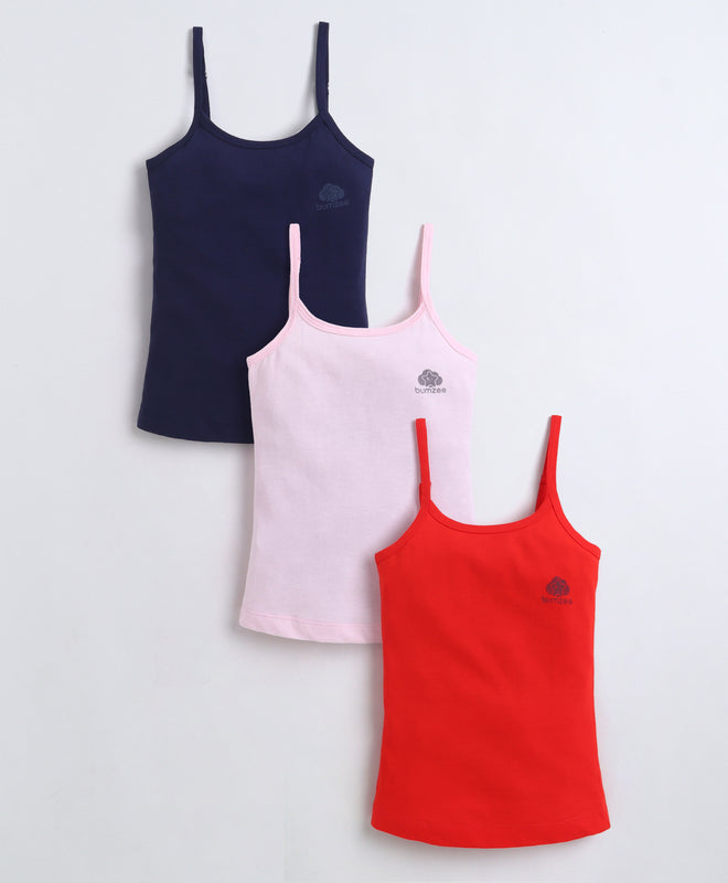 Red & Pink Girls Cotton Camisole Slip Pack of 3
