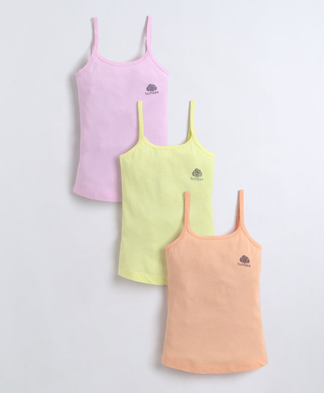 Yellow & Lavender Girls Cotton Camisole Slip Pack of 3