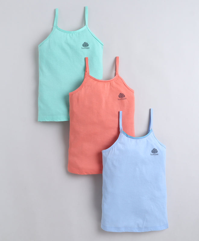 Sky Blue & Mint Green Girls Cotton Camisole Slip Pack of 3