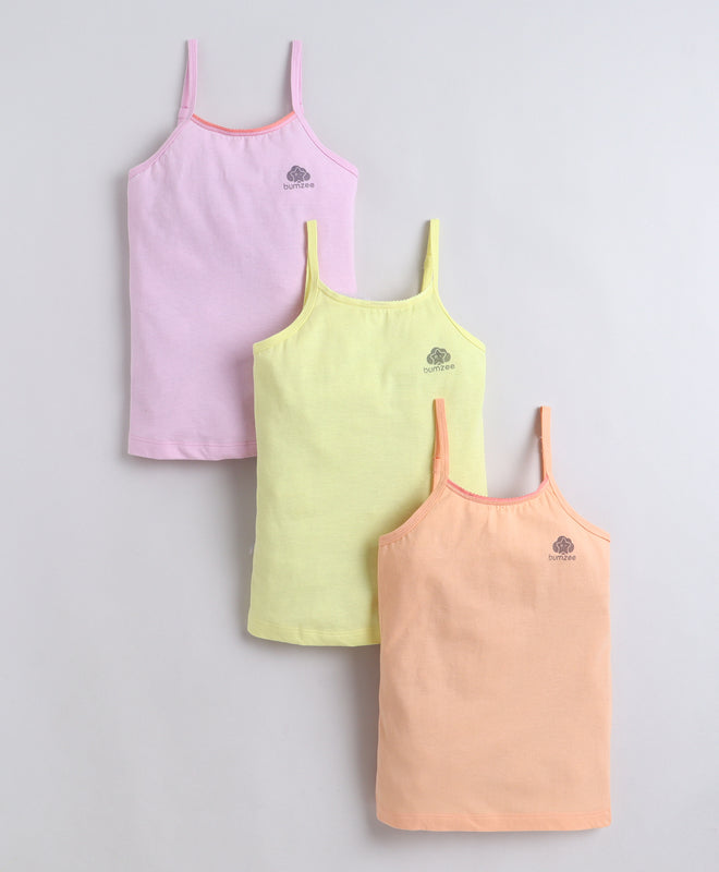 Yellow & Lavender Girls Cotton Camisole Slip Pack of 3