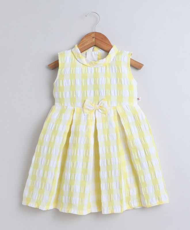 Yellow Girls Sleeveless Cotton Poly Knee Length Frock