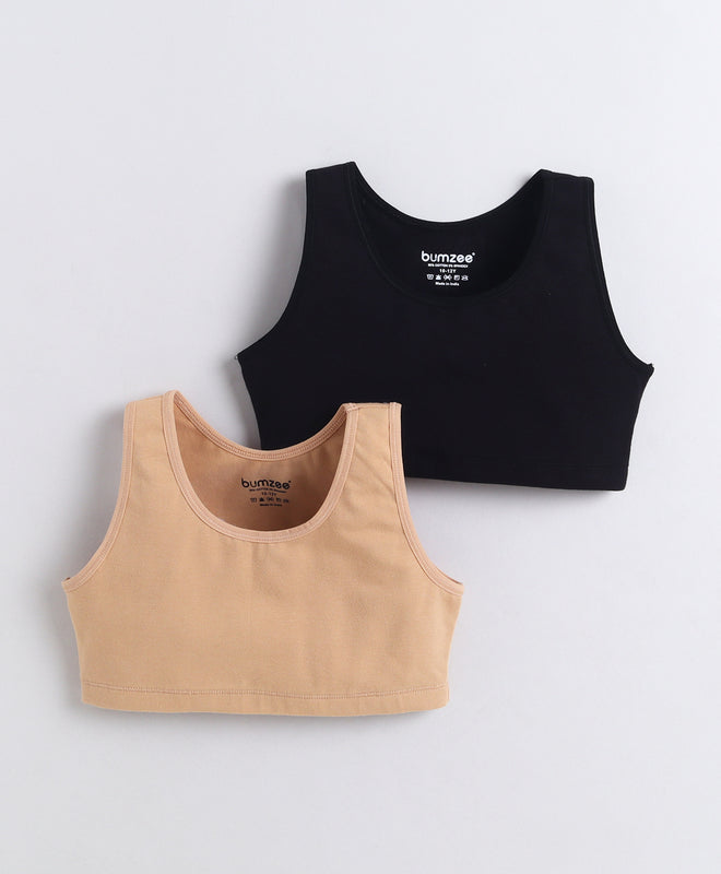 BUMZEE Black & Beige Girls Cotton Non Padded Beginners Bra Pack of 2
