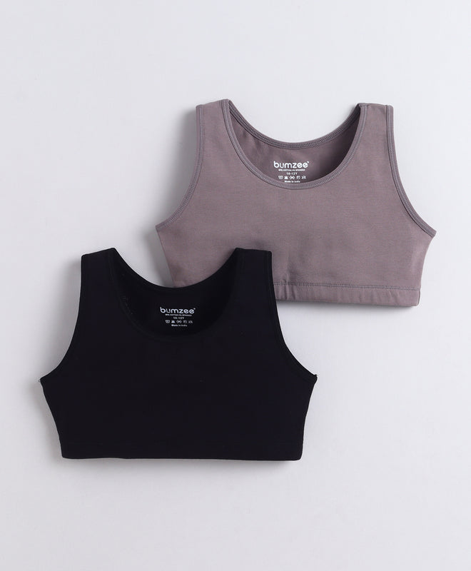 BUMZEE Black & Grey Girls Cotton Non Padded Beginners Bra Pack of 2