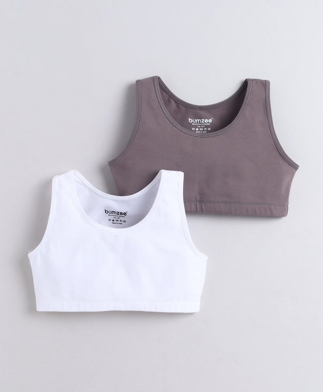 BUMZEE White & Grey Girls Cotton Non Padded Beginners Bra Pack of 2