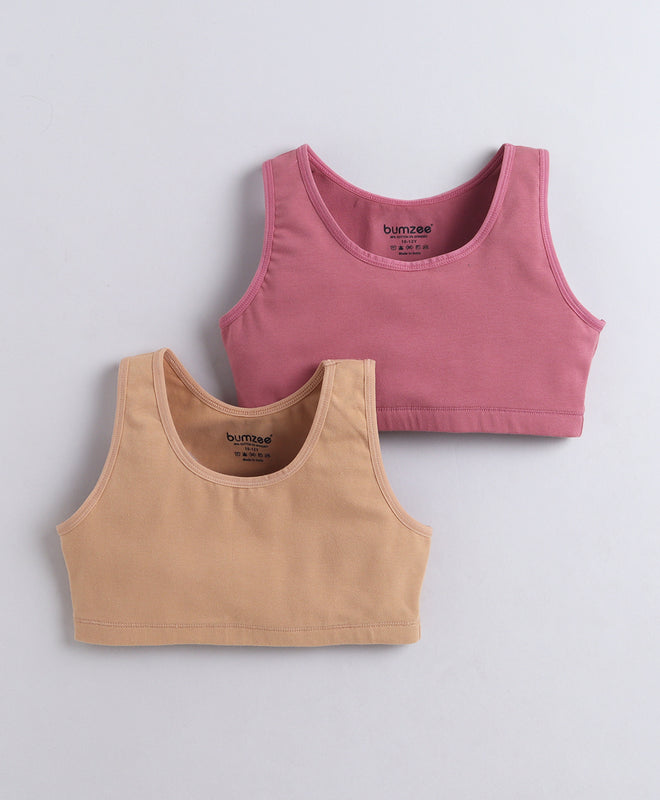 BUMZEE Beige & Mauve Girls Cotton Non Padded Beginners Bra Pack of 2