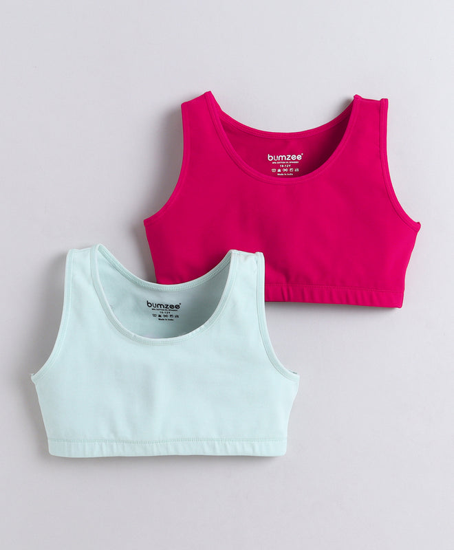 BUMZEE Dark Pink & Mint Girls Cotton Non Padded Beginners Bra Pack of 2