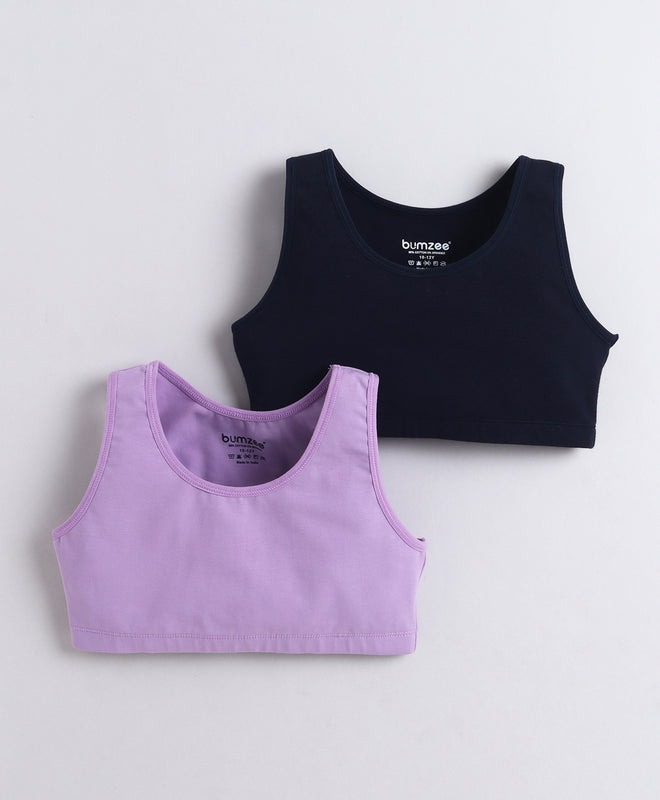BUMZEE Navy & Lavender Girls Cotton Non Padded Beginners Bra Pack of 2