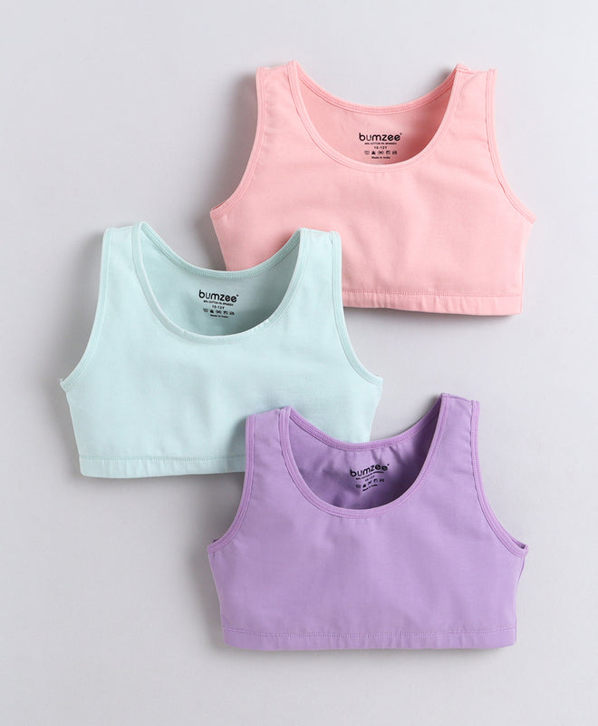 BUMZEE Lavender & Pink Girls Cotton Non Padded Beginners Bra Pack of 3