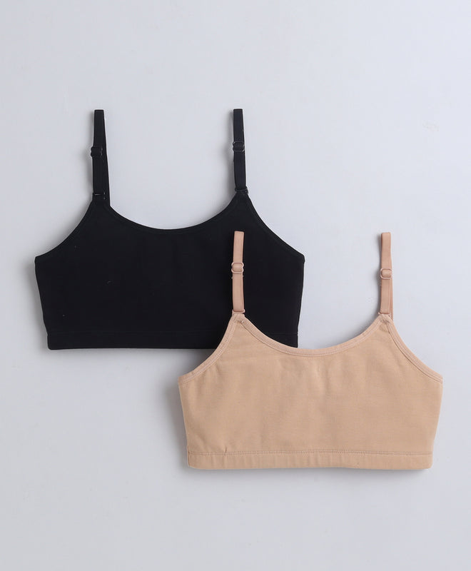 BUMZEE Black & Beige Girls Cotton Non Padded Beginners Bra Pack of 2