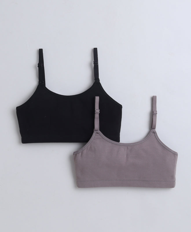 BUMZEE Black & Grey Girls Cotton Non Padded Beginners Bra Pack of 2
