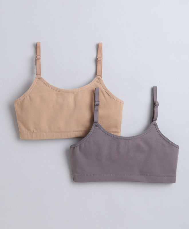 BUMZEE Grey & Beige Girls Cotton Non Padded Beginners Bra Pack of 2