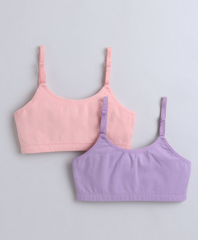 BUMZEE Peach & Lavender Girls Cotton Non Padded Beginners Bra Pack of 2