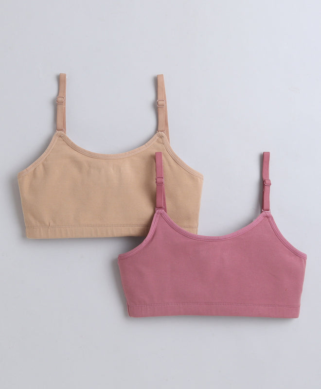 BUMZEE Beige & Mauve Girls Cotton Non Padded Beginners Bra Pack of 2