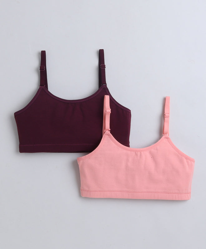 BUMZEE Peach & Wine Girls Cotton Non Padded Beginners Bra Pack of 2