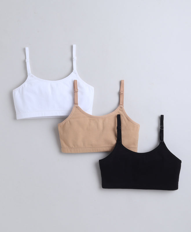 BUMZEE Black & White Girls Cotton Non Padded Beginners Bra Pack of 3