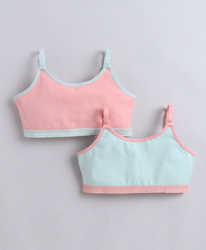 BUMZEE Pink & Mint Green Girls Cotton Non Padded Beginners Bra Pack of 2