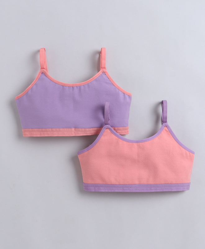 BUMZEE Peach & Lavender Girls Cotton Non Padded Beginners Bra Pack of 2