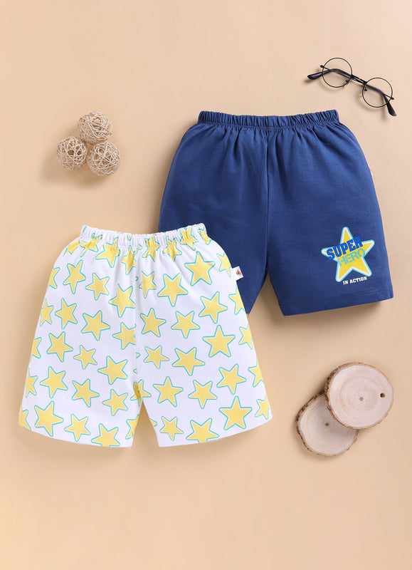 BUMZEE Off White & Blue Boys Shorts Pack Of 2