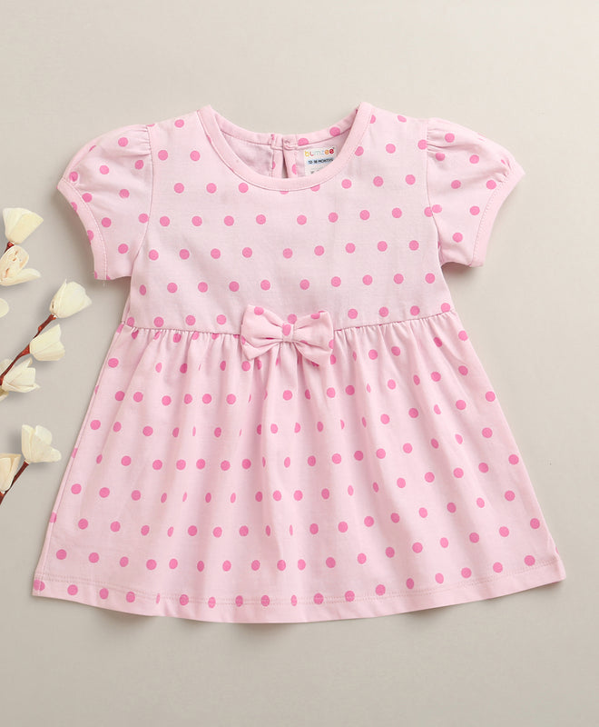 Pink Girls Cap Sleeves Cotton Knee Length Frock