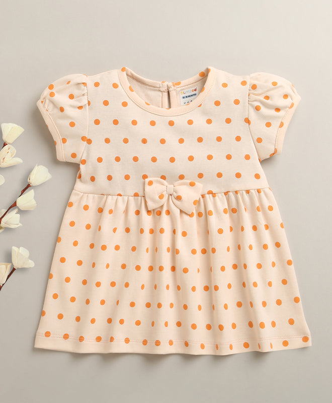 Peach Girls Cap Sleeves Cotton Knee Length Frock