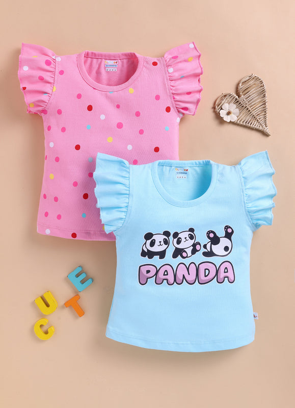 BUMZEE Pink & Blue Girls Half Sleeves Cotton T-Shirts Pack Of 2