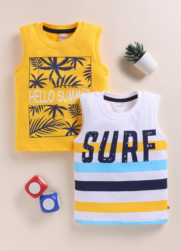 BUMZEE Yellow & White Boys Sleeveless Cotton T-Shirts Pack Of 2